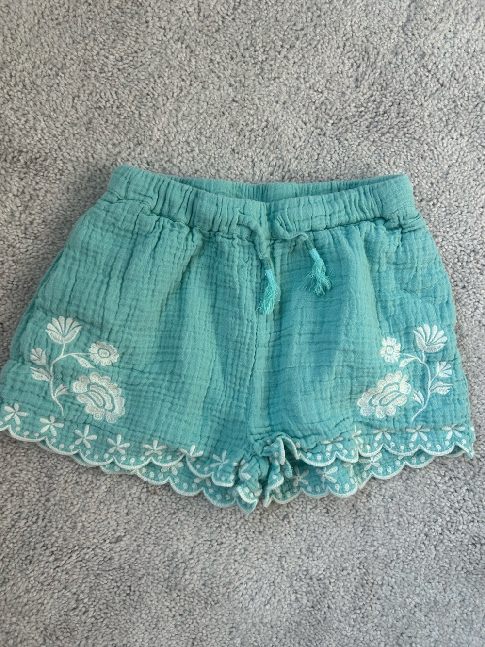 Mini Boden Turquoise Floral Embroidered Girls' Shorts